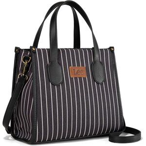 Women's Black Tote Adjustable Strap Striped Top Handle Shoulder Crossbody Bag